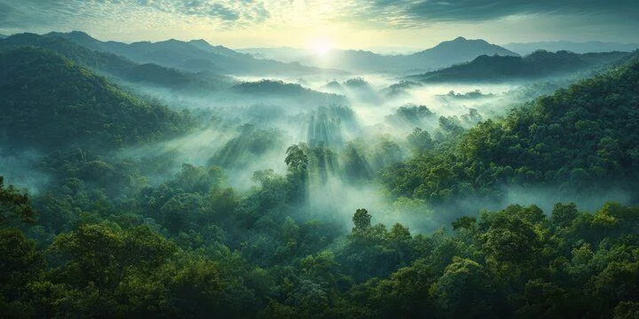 Natural misty woodland canopy