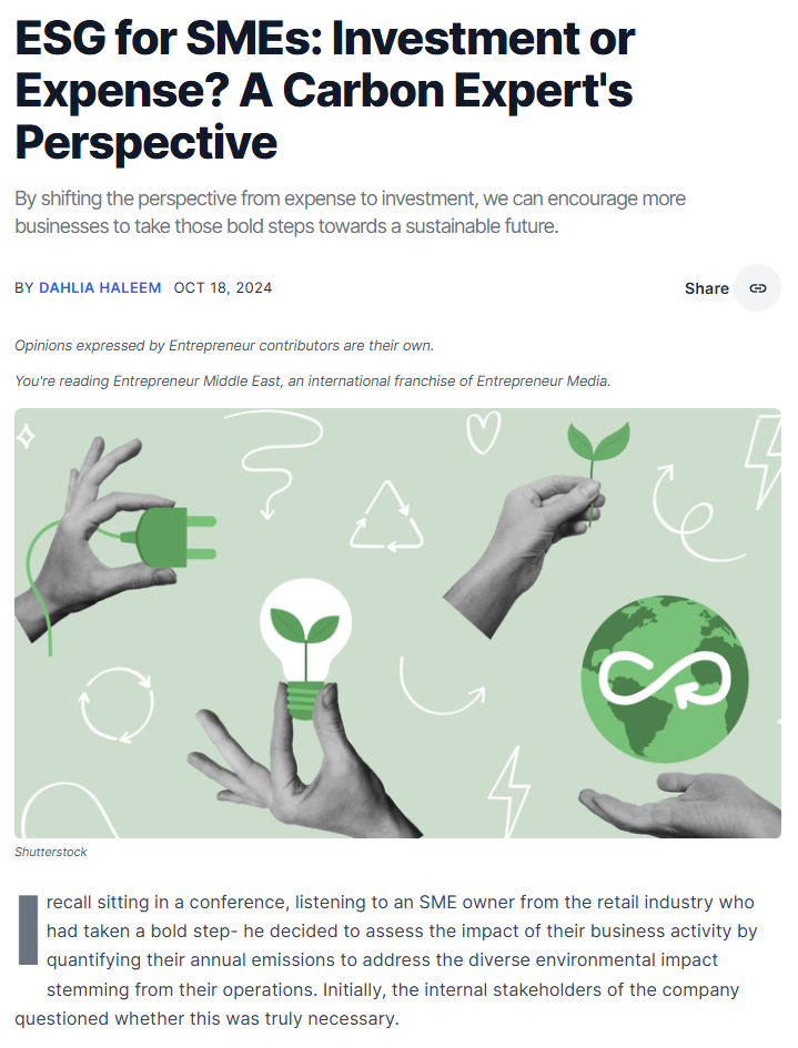 Entrepeneur 1: archived source for ESG for SMEs: Investment or Expense? A Carbon Expert’s Perspective