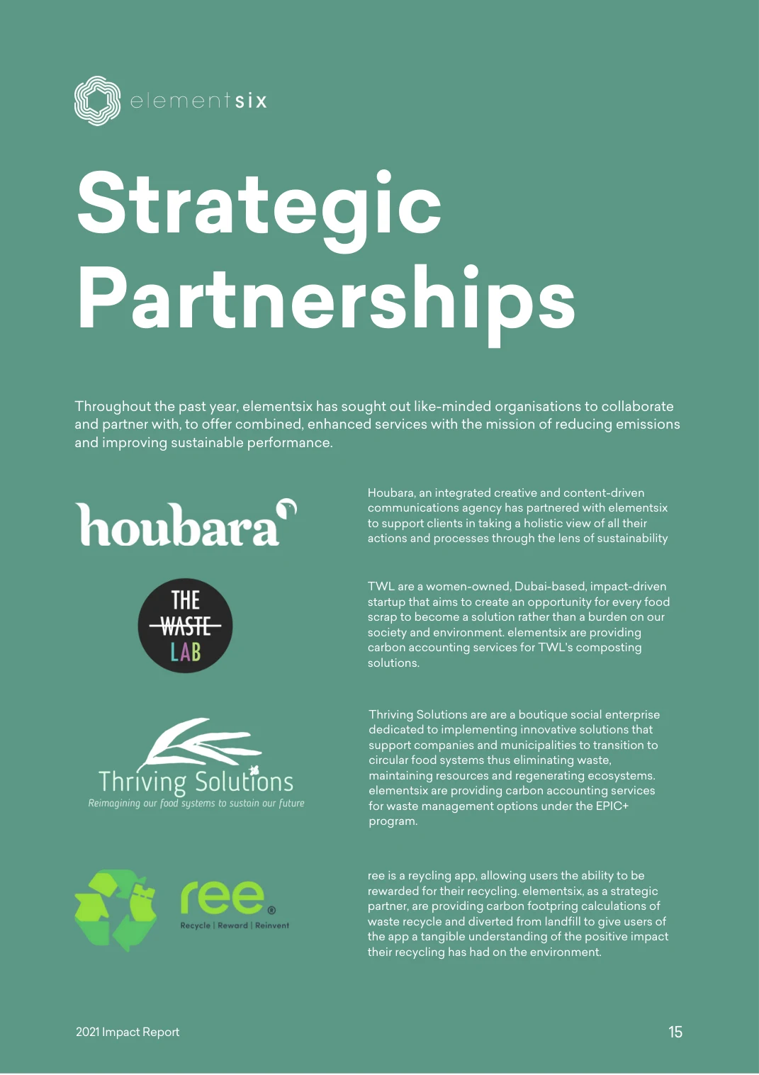 elementsix 2021 Impact Report — page 20 of 23. Open the PDF for selectable text.