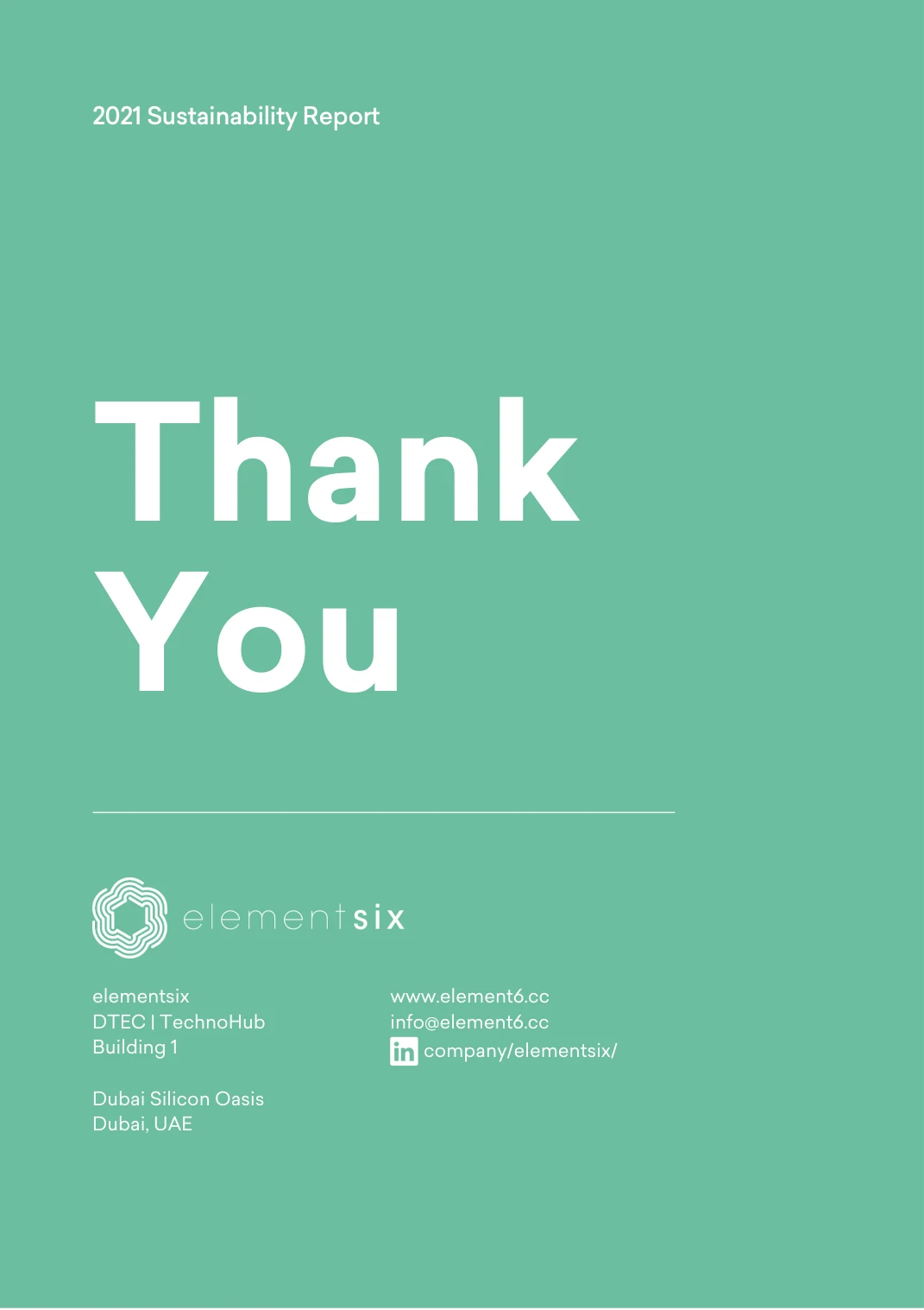 elementsix 2021 Impact Report — page 23 of 23. Open the PDF for selectable text.